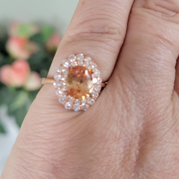 Sterling Silver Rose Gold Plated Halo Morganite Cocktail Ring 7 - Picture 6 of 10